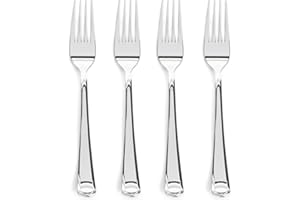 Prestee 100-Pack Heavy Duty Plastic Forks - 7-Inch Elegant Silver Plastic Forks Disposable Set - Fancy, Disposable Silverware Utensils for Parties, Holidays, Weddings, and Events - Durable Cutlery Set