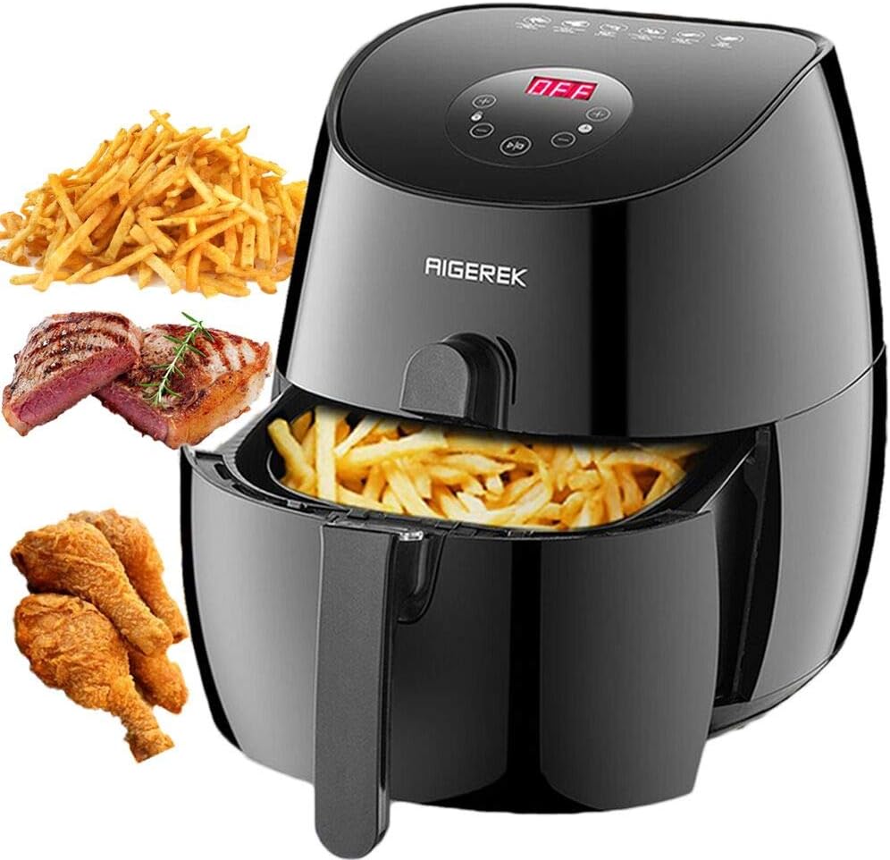 Gerek Air Fryer 3.7Qt, 1350W Comes with Recipes & CookBook Touch Screen Digital Air Fryer & Insulted Basket Handle - Dishwasher Safe - Auto Shut off & Timer Fry Healthy With 80% Less Fat-Ark200BE