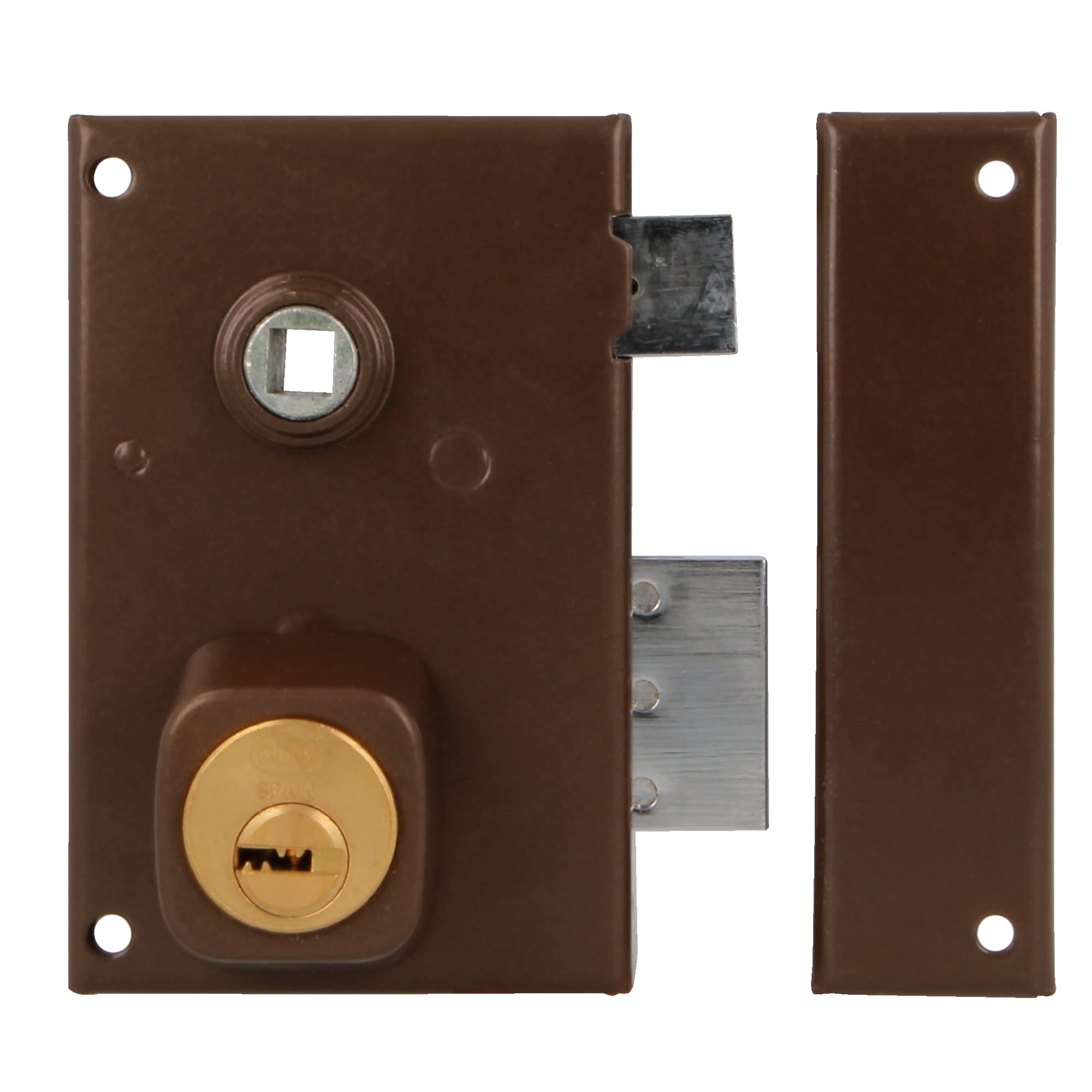 Amig - Right Overfill Lock with Lever, Tongue and Square for Wooden Doors Mod. 75N | 72 x 112 mm | Security Round Cylinder | Brown Steel