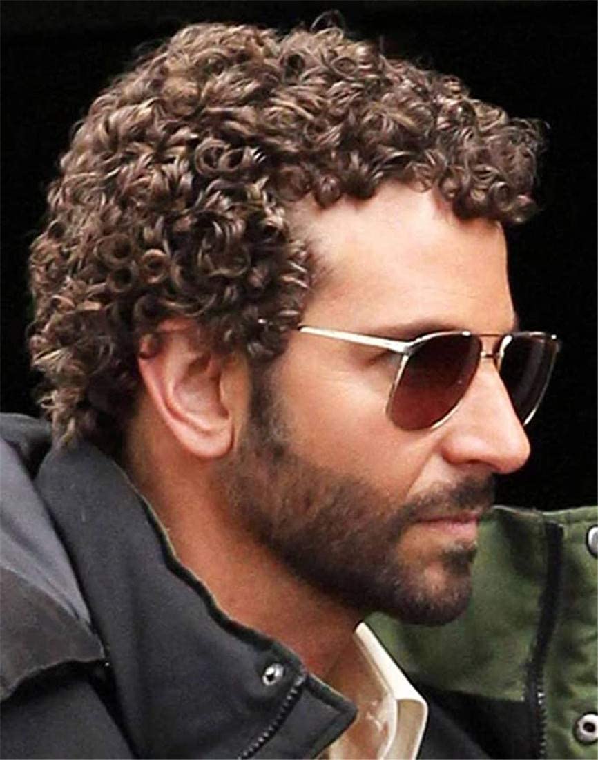 Qnbiar Mens Short Brown Afro Curly Wig for Male Rocker Wavy Wig Halloween Cosplay Costume Full Wigs — image 1