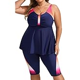 Hanna Nikole Women's Plus Size Tankini Swimsuits Two Piece Bathing Suit Flowy Rash Guard Swimwear with Capris Shorts