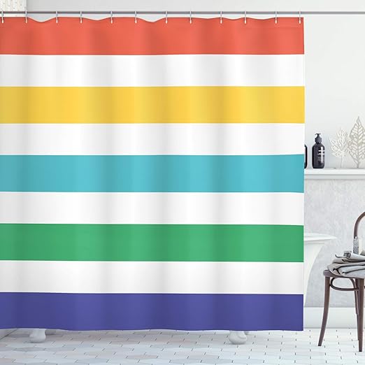 Amazon Com Ambesonne Striped Shower Curtain Rainbow Colored And