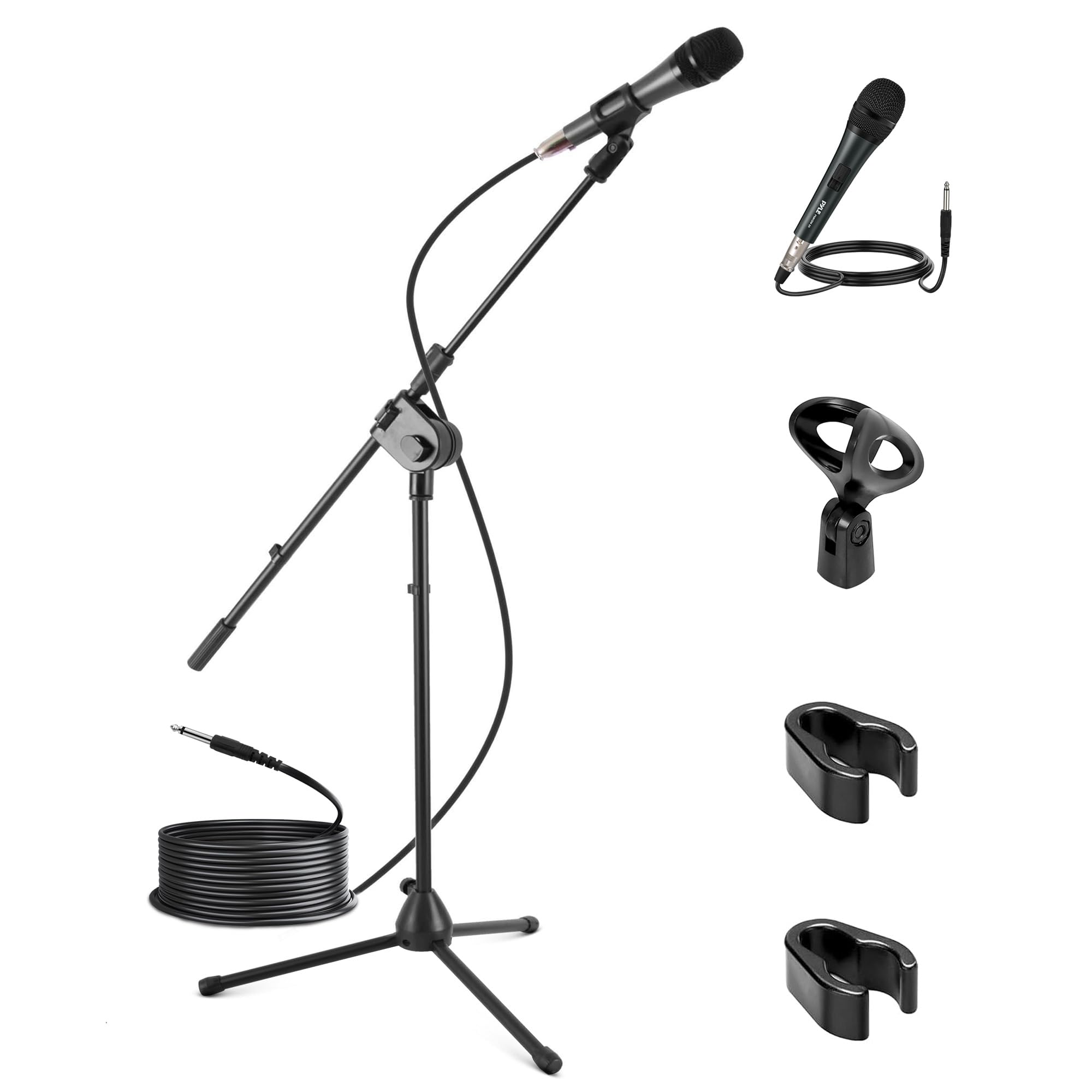 Pyle Dynamic Microphone with Adjustable Tripod Floor Stand, Professional Mic for Singing, Recording, Podcast & Stage Use, Black