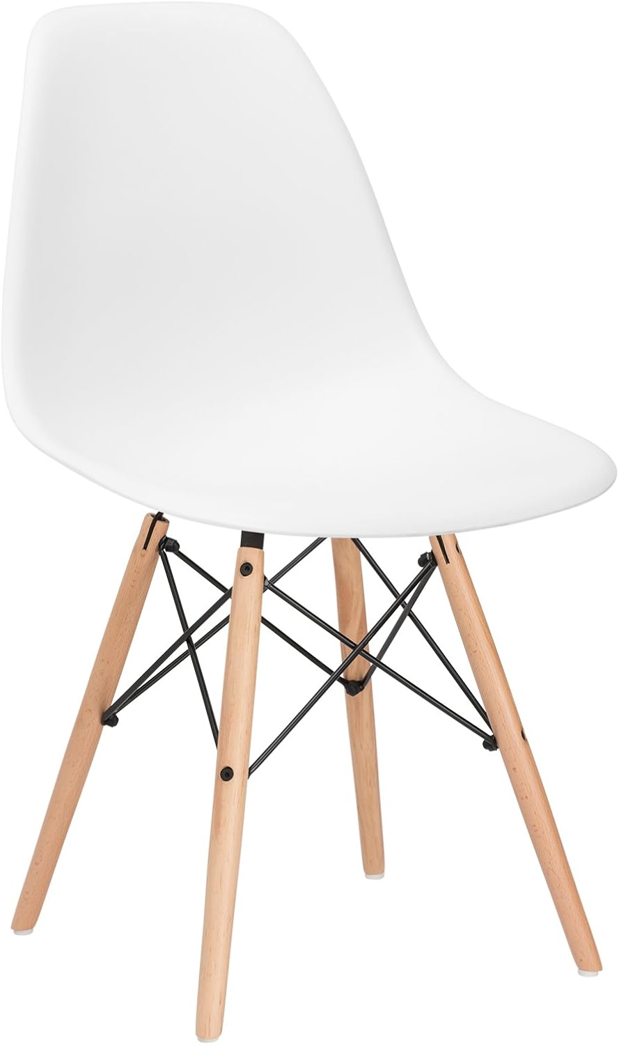 Poly and Bark Modern Mid-Century Modern Side Chair with Natural Wood Legs for Kitchen, Living Room and Dining Room in White - Chairs
