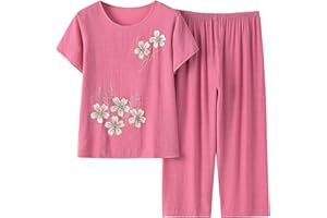 YMADREIG Womens Summer Linen Sets 2 Piece Lounge Sets Half Sleeve T Shirts with Cotton Linen Pants Plus Size Vacation Outfits