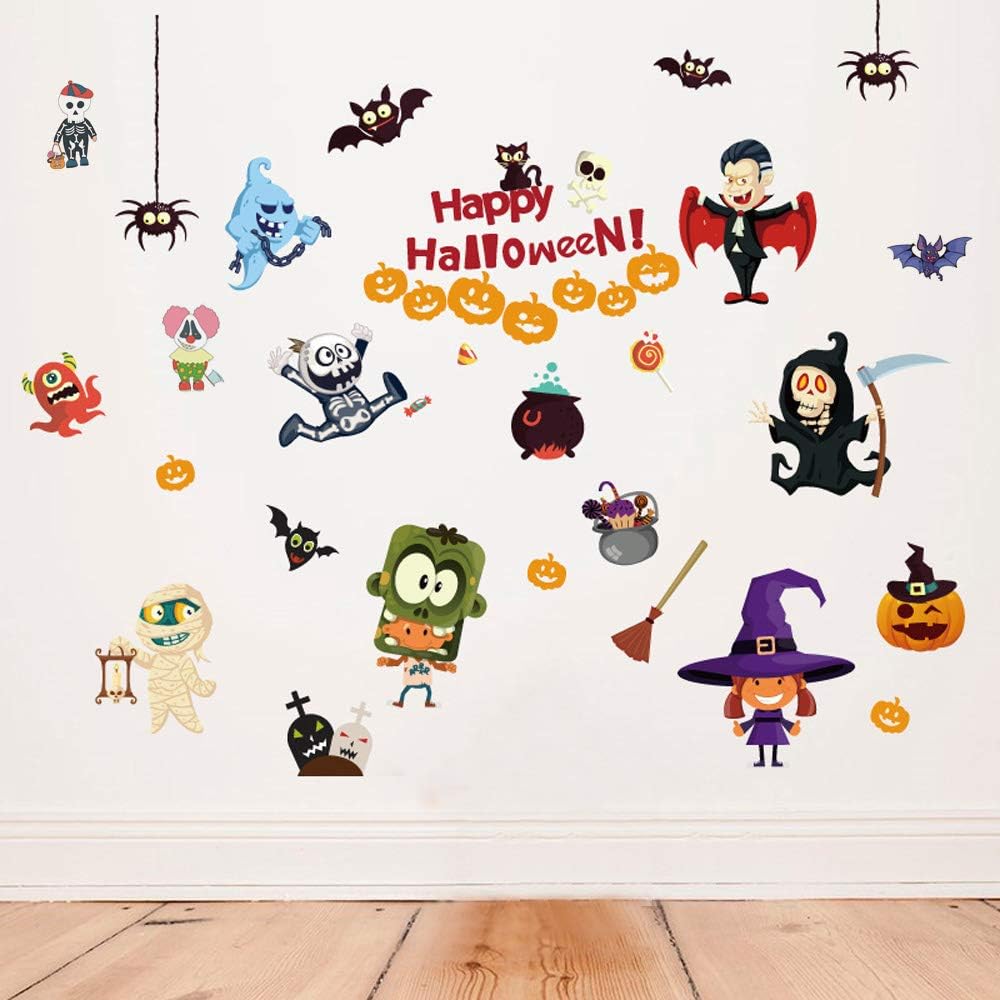 Happy Halloween Home Decor Indoor Outdoor Removable Wall Decals Window Art Decoration Vinyl Witch Bat Spider Vampire Stickers