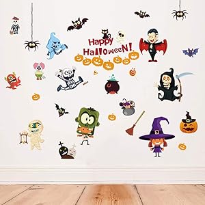 Happy Halloween Home Decor Indoor Outdoor Removable Wall Decals Window Art Decoration Vinyl Witch Bat Spider Vampire Stickers