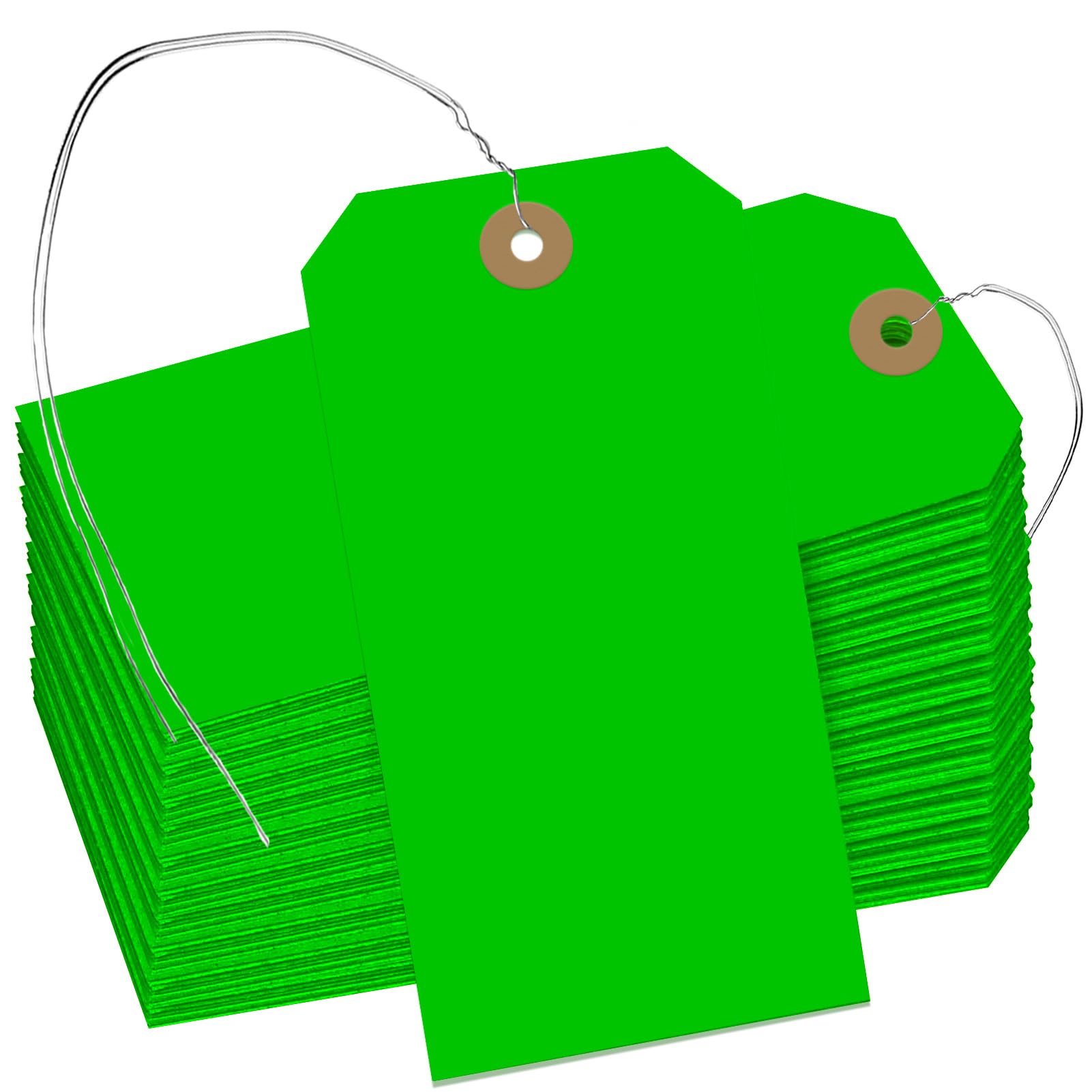 Photo 1 of 400 Pcs Shipping Tags, 4 3/4 x 2 3/8 inches Label Hanging Tags with Reinforced Hole and Metal Wire, Green Writable Price Display Label for Gift Jewelry Clothing