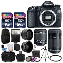Canon EOS 70D Digital SLR Camera Full HD 1080p Video + EF-S 18-55mm F3.5-5.6 IS STM + 55-250mm STM IS Lens + 58mm 2x Lens + Wide Angle Lens + Auto Power Flash + Uv Filter Kit + 24GB Accessory Bundle