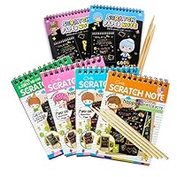 SMLRO Scratch Art Notebooks, 6PCS Rainbow Mini Notes & 6 Wooden Styluses, Rainbow Scratch Art Papers for Kids Arts & Crafts
