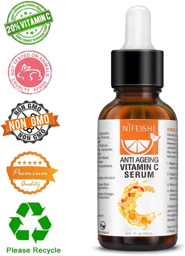 Vitamin C Serum for Face with 20% Vitamin C For Face Infused Hyaluronic Acid, Retinol & Amino Acids Powerful Anti Ageing Anti Wrinkle Face Serum Boost Skin Collagen Brighten, Hydrate & Plump Skin