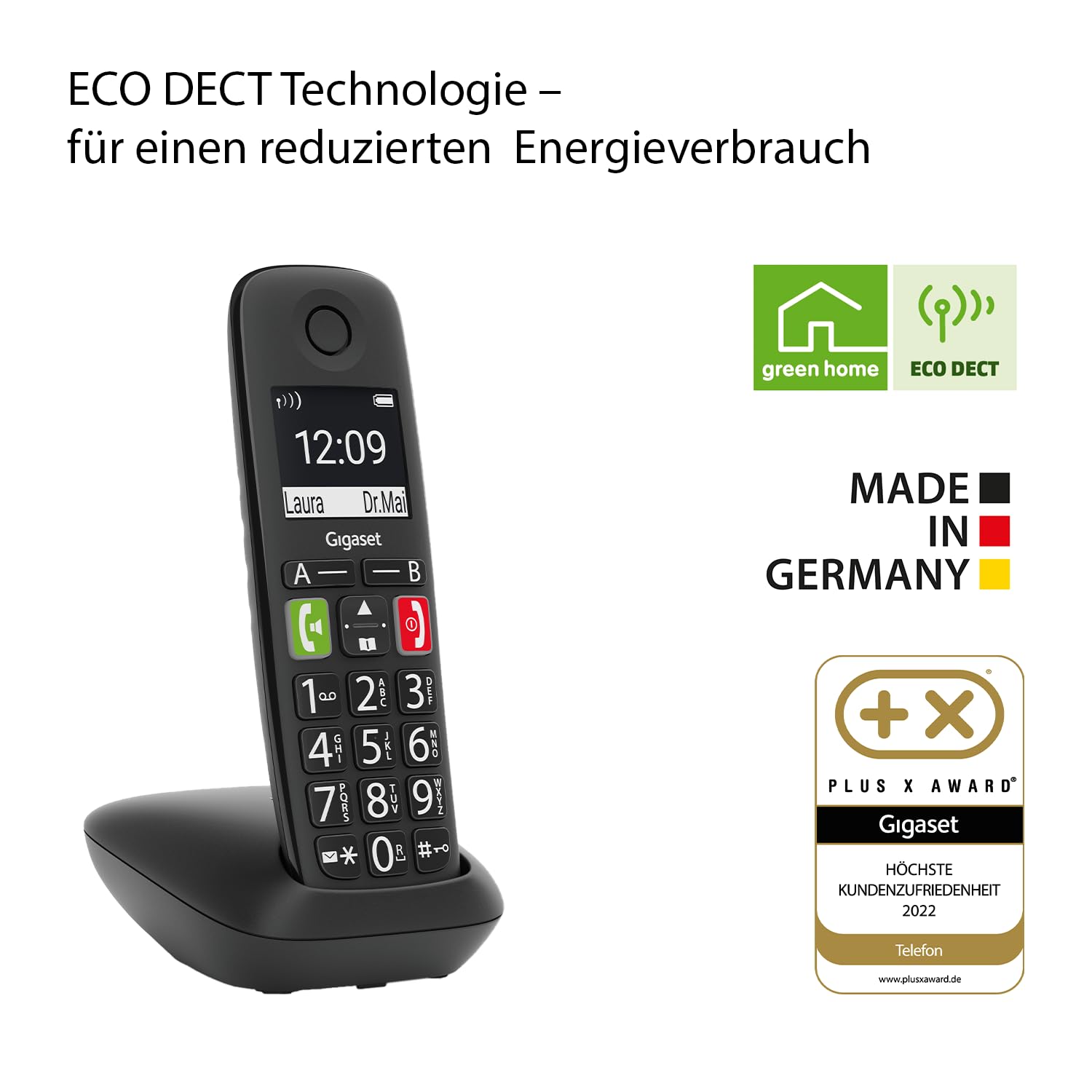 Gigaset E290 - Schnurloses Senioren-Telefon ohne Anrufbeantworter mit großen Tasten - Zielwahltasten für wichtige Nummern, Verstärker-Funktion für extra lautes Hören, schwarz [Deutsche Version] 5