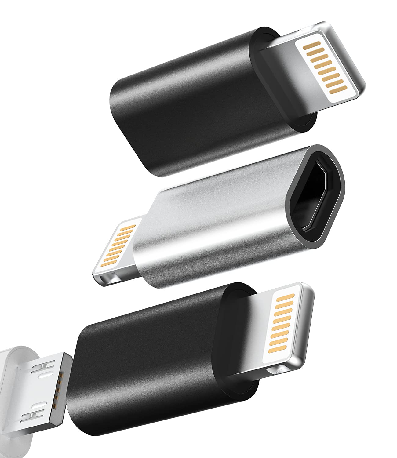 Micro USB Female to Lightning Male Charging Adapter(3Pack)Android Charger Port Cable Connector Compatible with Apple Iphone 14 13 12 11 Pro Max 6 7 8 Plus X Xr Ipad Air Data Sync Charge Cord Converter