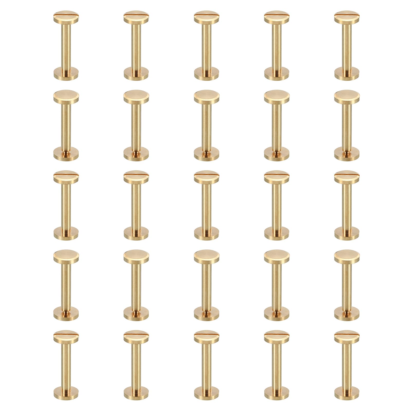 PATIKIL 25 Sets Chicago Screws, M4x25mm Chicago Screw Slotted Binding Post Screw Bolts Rivets Brass Fasteners Connectors for Leather Belt Scrapbook Photo Albums