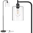 addlon Floor Lamps for Living Room Bright Lighting with Glass lampshade, Modern Bright Floor Lamp with LED Bulbs Industrial Standing lamp for beroom, Tall Pole Lamps Office - Black