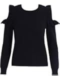 Missy Chilli Women's Cold Shoulder Ruffle Knitted Sweater Long Sleeve Pullover