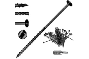 PUCISS Lag Screws 6 Inch, Structural Wood Screw #14x 6, 50-PCS Heavy Duty Construction Screw, Rust Resistant, Washer Head, Black Coated Exterior Wood (50, Black, #14 x 6)