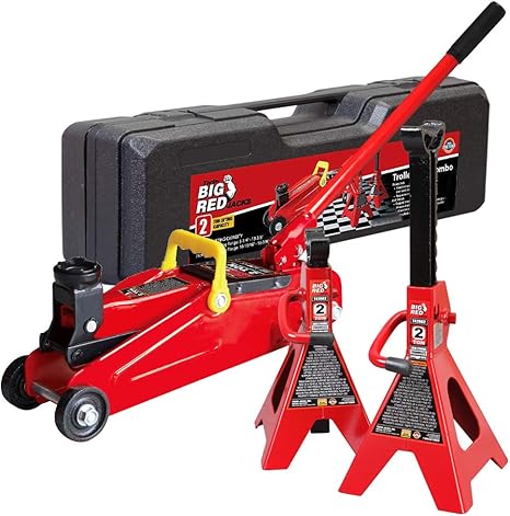 Torin Big Red Hydraulic Trolley Floor Jack Combo With 2 Jack Stands And Carrying Case 2 Ton Capacity