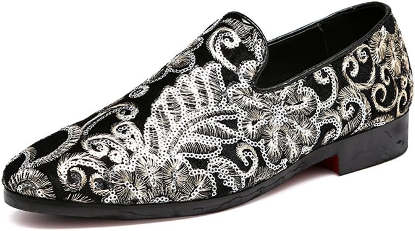 NXY Men's Loafers Velvet Sequins Embroidered Smoking Slippers