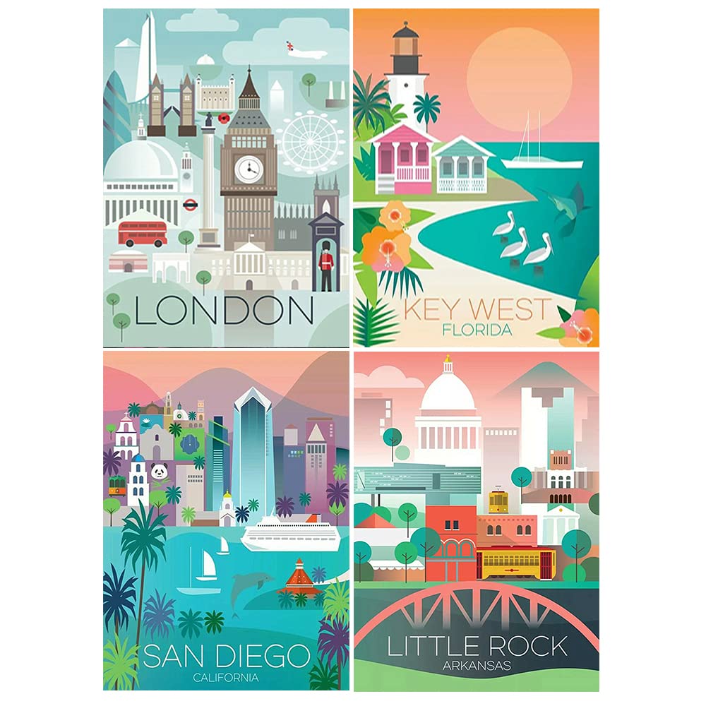 DCIDBEI British Landscapes Diamond Art 4 Pack 40x50cm Diamond Picture Art Landscape Abstract Diamond Painting Painting by Numbers Diamond Painting Scenery London Florida California Arkansas Abstract