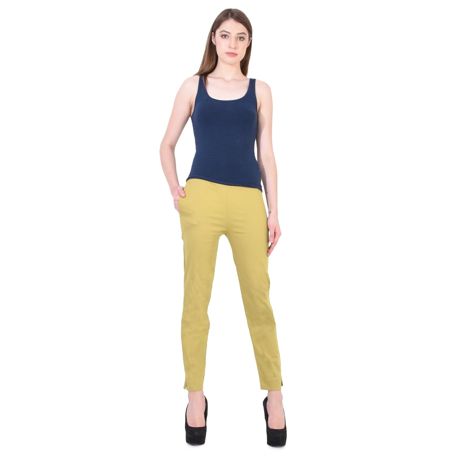 jenee ventures stretchable cotton lycra blend straight slim fit pant for women