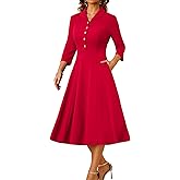 DRESSTELLS Women's Cocktail Dresses, Wedding Guest Vintage Tea Party 3/4 Sleeves Work Church Casual Dress with Pocket