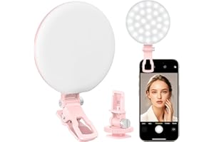 Anautin 60 LED Ring Light, Rechargeable Selfie With Front & Back Clip, 2500-6500K Portable Phone, Adjustable 3 Modes for iPhone, iPad, Tablet, Laptop, CRI97+, 90 Grams (Pink)