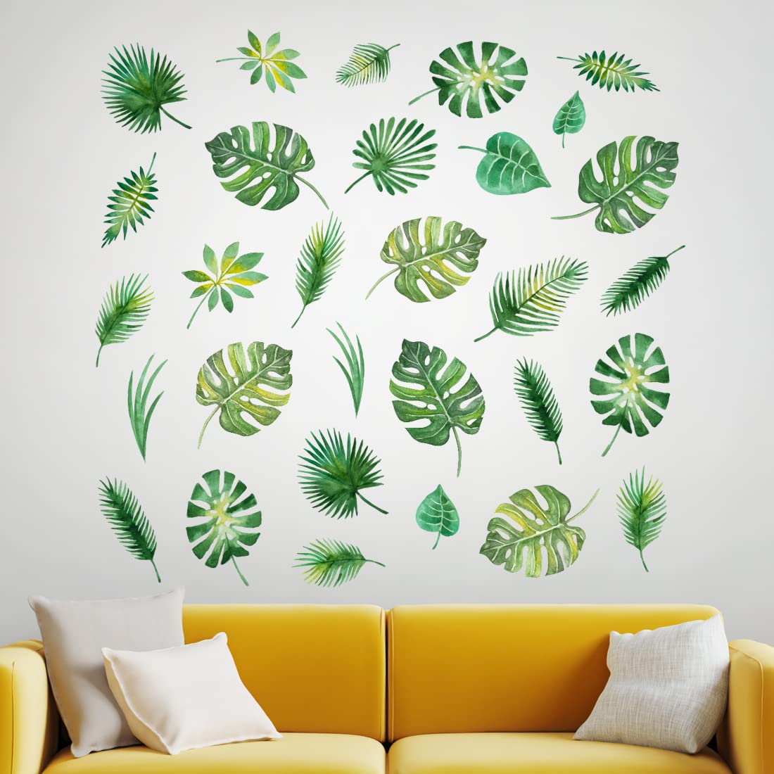 30 Jungle Wall Stickers - Tropical Leaf Wall Decor for Living Room, Bedroom, Kitchen - Botanical Greenery Palm Tree Vine Decals for Home