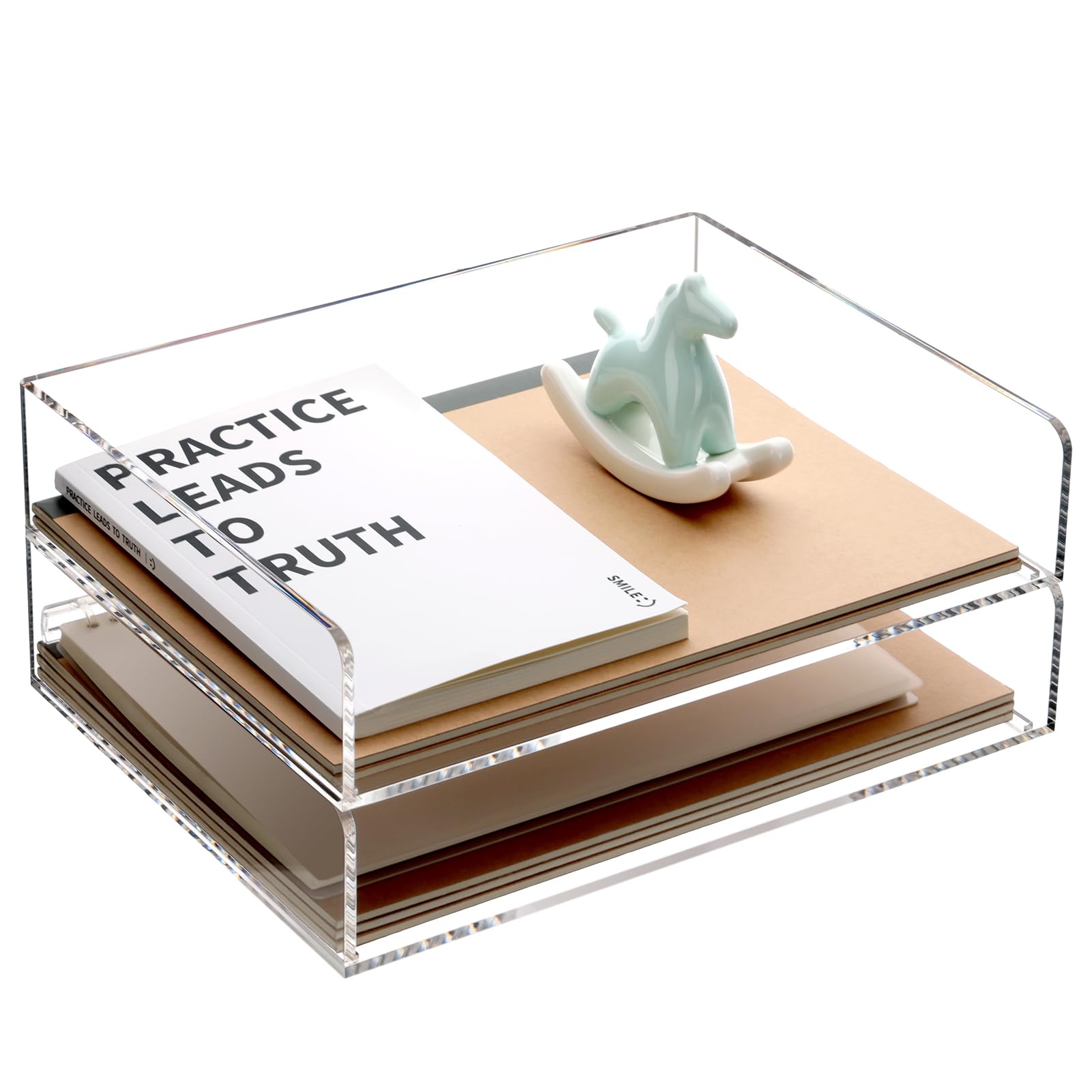 SANRUI Dokument Tray Organiser Stackable A4 Letter Trays Desktop Racks for File Folders, Magazines, Documents,Books, 2 Pack Paper Organizer, Acrylic Desk Organiser for Office, School, Home