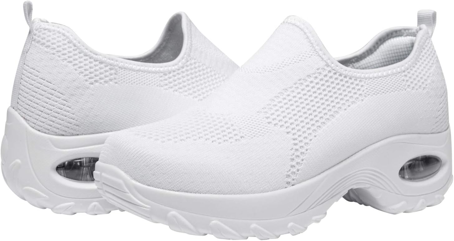GZTEESER Walking Shoes for Women - Comfortable Slip on Nurse Mates Shoes Plantar Fasciitis Shoes Slip Resistant Womens Work Shoes Platform Sneakers White Size 6