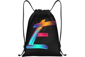 Pazacon Drawstring Bags Initial Drawstring Backpack Sackpack Black Draw String Cinch Bags for Sports, Gym, Travel, Swimming, Beach, Camping, Rainbow Letter E
