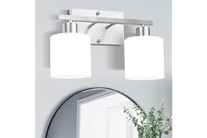 SILAMPDI Bathroom Light Fixtures Silvery, Vanity Lights for Bathroom 2-Light, Wall Sconces Lamp for Bedroom, Hallway, Milky W