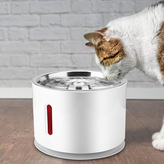 AYNEFY Electric Cat Water Fountain, 2.4L Pet Drinking Fountain Bowl with Filters LED Light