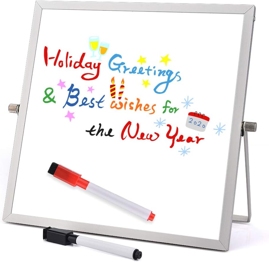 Hisome Magnetic Dry Erase Board, Double Sided Desktop Whiteboard with Stand Magnetic Whiteboard Small with Aluminium Frame Includes Pens for Office School Home