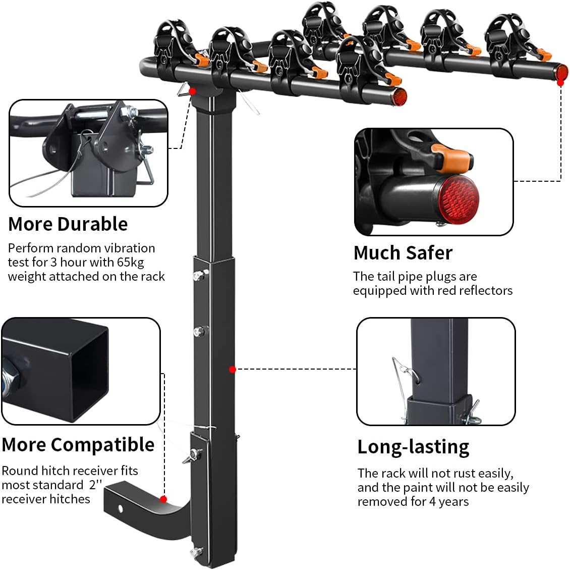 GUDE 4 Bike Rack for Car Bicycle Rack Foldable Bicycle Carrier Racks Fit 2'' Hitch Receiver Bike Hitch Mount Suitable for Trailer, Trucks, SUV: Automotive