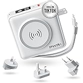 PWRMobile PWR Travel PRO 5-in-1 Power Bank – 10,000mAh with Built-in Cables – 20W USB-C + 15W Wireless Charging – Compact Portable Charger for iPhone & Android - White