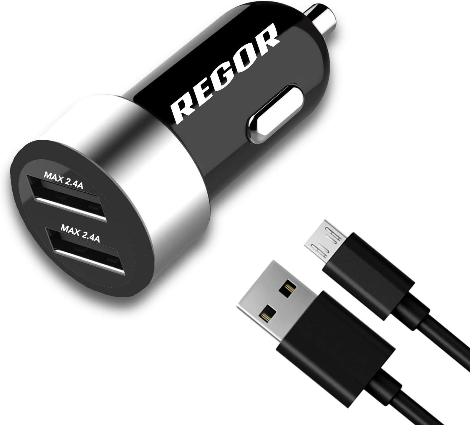 Regor [4.8Amp - 2 Port] High Speed Car Charger for All Smartphones & Tablets + Free Micro USB Cable.