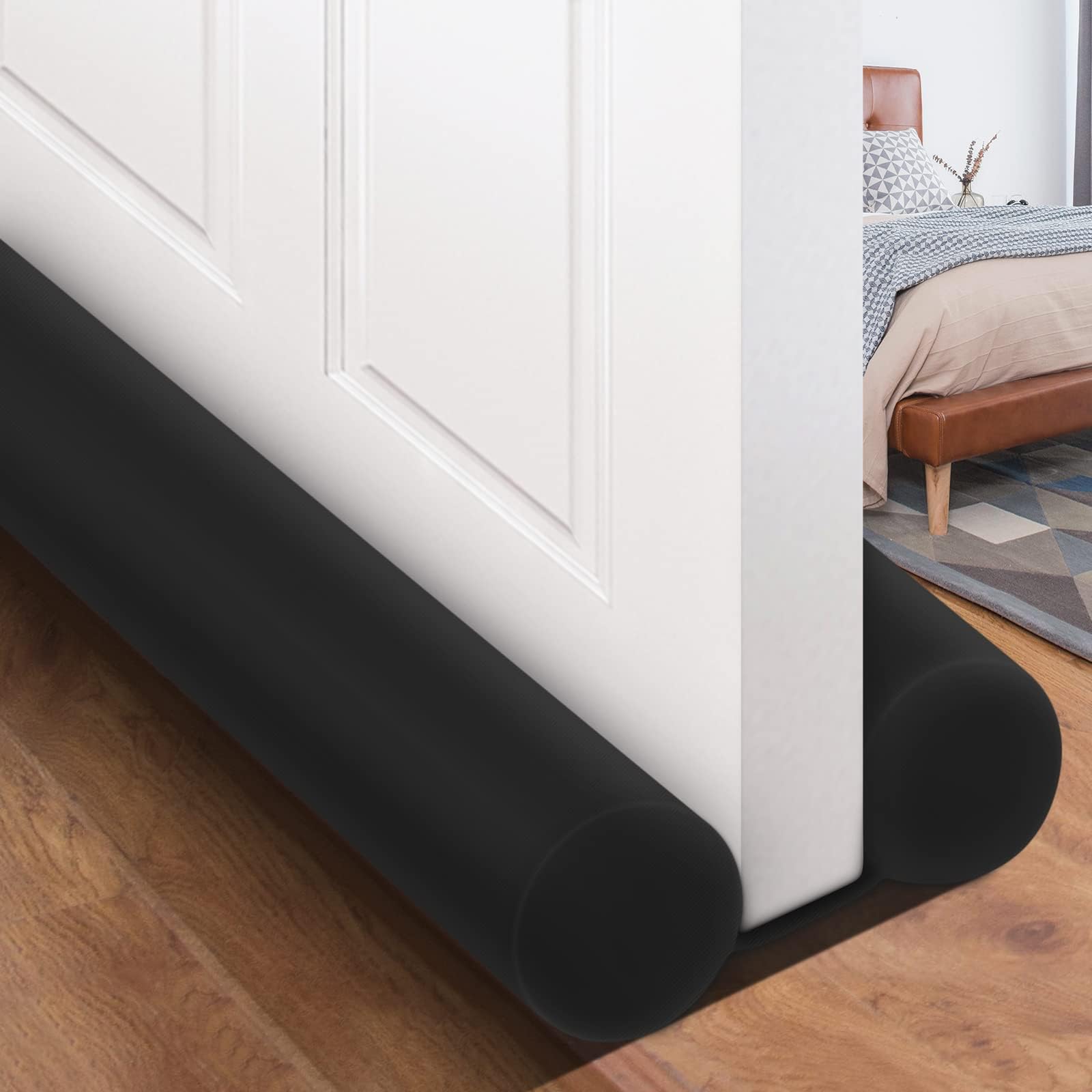 Photo 1 of Door Draft Blocker 32 Inches Door Sweep for Interior Doors Wind Blocker Door Bottom Seal Weather Stripping Black Door Draft Stoppers for Bottom of Door 32 Inch Block Cold Air Noise Smoke Stopper