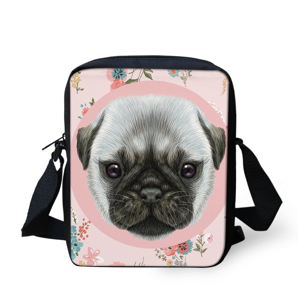 HUGS IDEA Cute Pug Small Shoulder Handbags Travel Shopping Portable Cross Body Bags Cell Phone Purse for Women Girl
