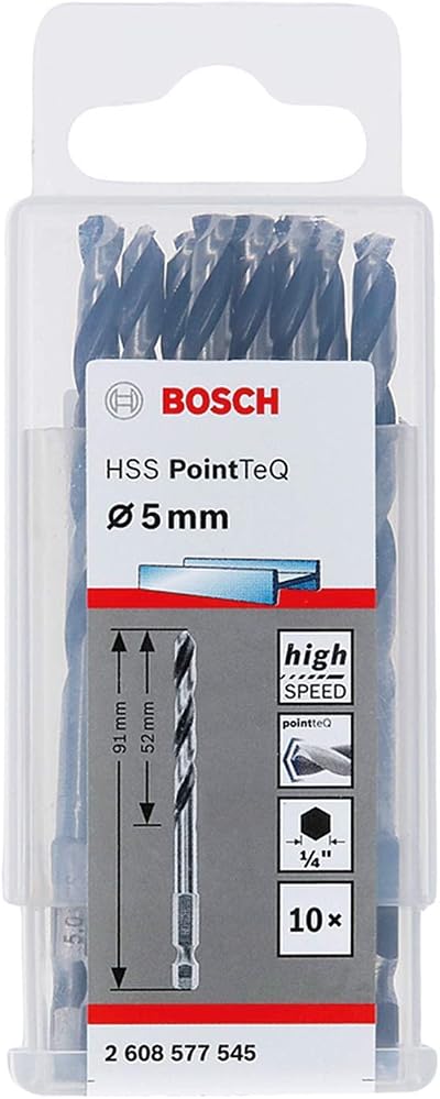 Bosch 10pc PointTeQ Hex Drill Bit 5.0 mm Ø 91 mm 1/4 in Hex