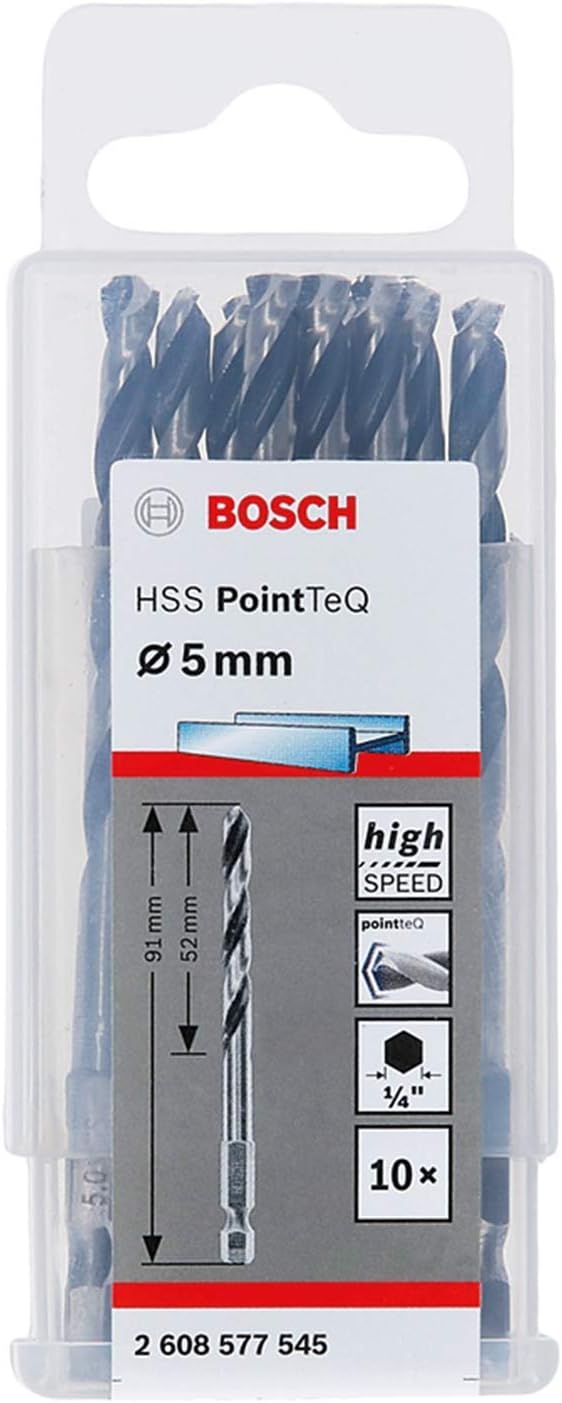 Bosch 10pc PointTeQ Hex Drill Bit 5.0 mm Ø 91 mm 1/4 in Hex