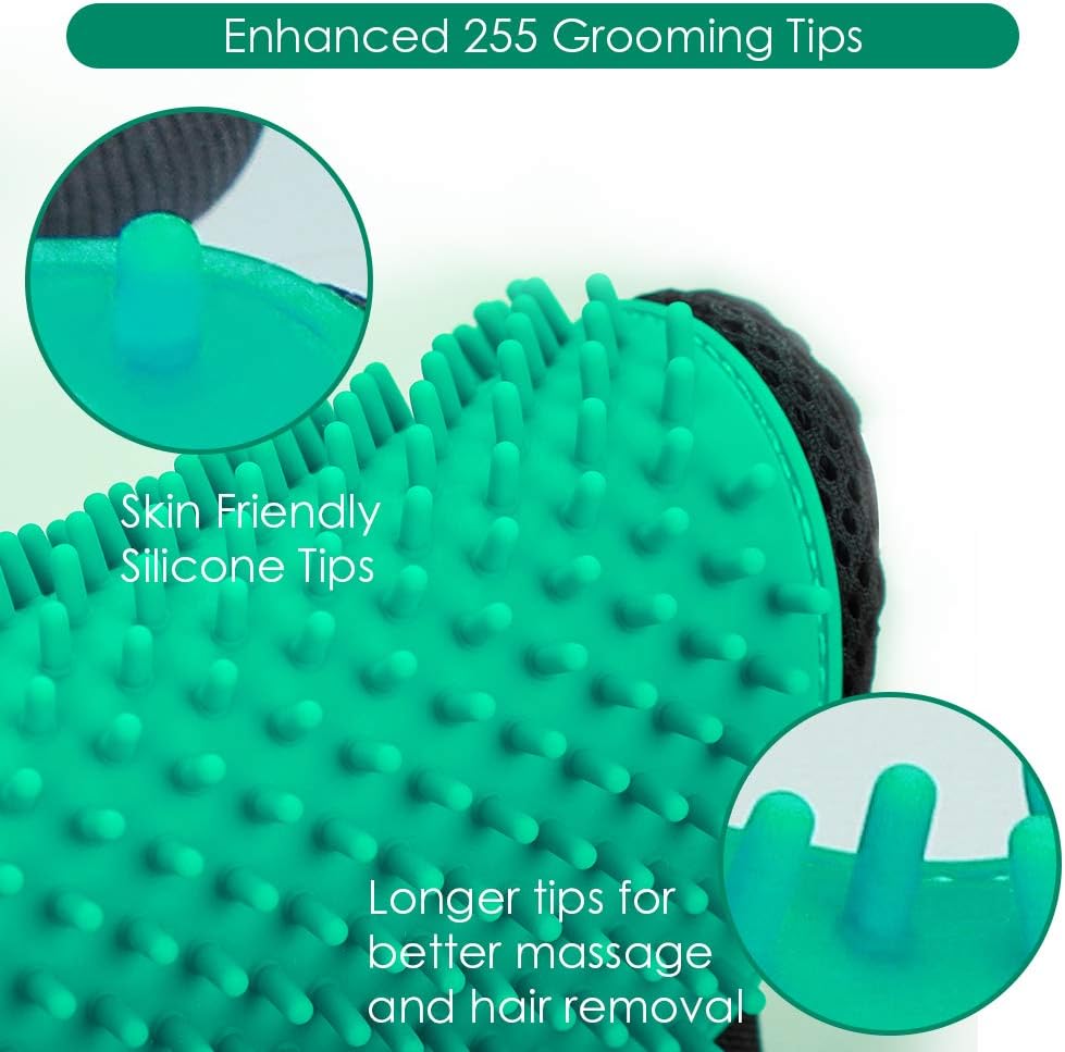 2020 New Version Pet Grooming Brush, Enhance Pet Grooming Glove with 255 Tips, Deshedding Glove for Dog and Cat, 1 Pair Left & Right Gentle De-Shedding Glove Brush