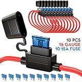 UNEEDE 10 Pack Fuse Inline Fuse Holder ATC/ATO Add-a-circuit Car Fuse Holder TAP Adapter 16 Gauge 20AMP Blade Automotive Fuse Holder Waterproof Heavy Duty Wire Fuse Holder with 10 pcs 15 AMP Standard