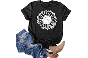 XUBOWAY Summer top for Women 2024 Cute Floral Graphic Trendy Tees Crewneck Short Sleeve Sunflower Printed Teen Girls Cotton Tshirts