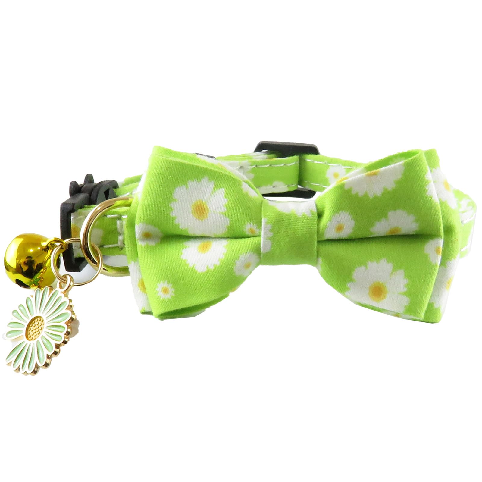 Petiry Charming Cat Collar with Removable Bow Tie,Cute Floral Kitten Collars with Gold Bell and Daisy Charm,Pack of 1