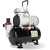 Timbertech Airbrush Hign-Performance Single-Piston Oil-Free Mini Compressor AS186 with 3L Tank, Regulator, Moisture Trap for 