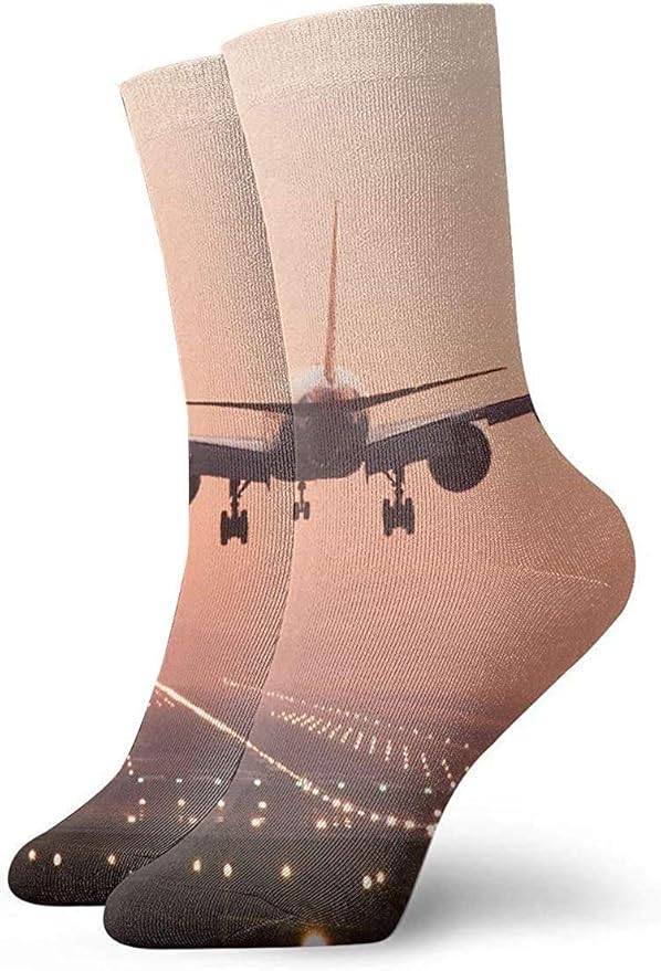 Airplane Landing Non Slip Compression Socks Cozy Athletic 30cm Crew Socks For Men, Women, Kids