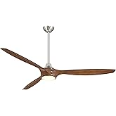 MINKA-AIRE F762L-BN/DK Pierce 65" 3-Blade LED Smart Ceiling Fan - Brushed Nickel and Distressed Koa Finish Blades with Etched