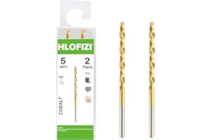 HLOFIZI 5mm M42 8% Cobalt Drill Bits (2 Pack), Metric Titanium Twist Drill Bits for Hard Metal, Stainless Steel and Cast Iron