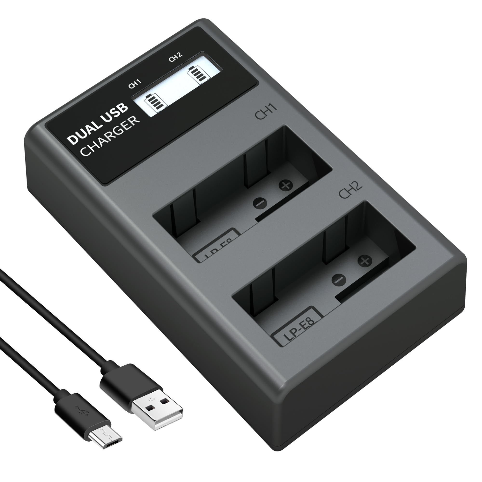 LP LP-E8 Battery Charger, LCD Display & Dual Slot